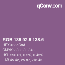 カラーコード: RGB 136 92.6 138.6 | qconv.com