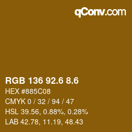 カラーコード: RGB 136 92.6 8.6 | qconv.com