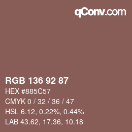 Color code: RGB 136 92 87 | qconv.com