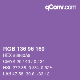 Color code: RGB 136 96 169 | qconv.com