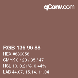 Color code: RGB 136 96 88 | qconv.com