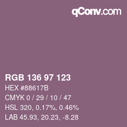 Color code: RGB 136 97 123 | qconv.com