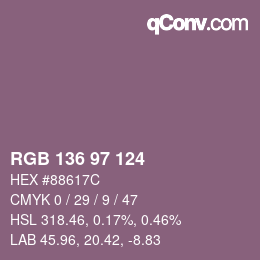 Color code: RGB 136 97 124 | qconv.com