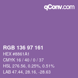 Color code: RGB 136 97 161 | qconv.com