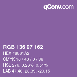 カラーコード: RGB 136 97 162 | qconv.com