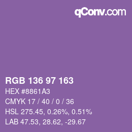 Color code: RGB 136 97 163 | qconv.com