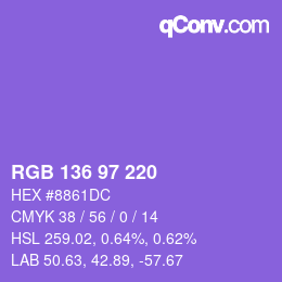 Color code: RGB 136 97 220 | qconv.com