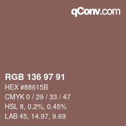 Color code: RGB 136 97 91 | qconv.com