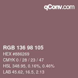 Color code: RGB 136 98 105 | qconv.com