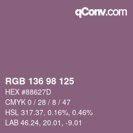 Color code: RGB 136 98 125 | qconv.com