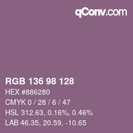 Color code: RGB 136 98 128 | qconv.com