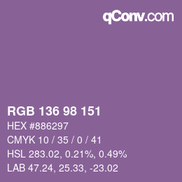 Color code: RGB 136 98 151 | qconv.com