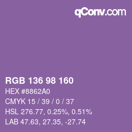 Color code: RGB 136 98 160 | qconv.com
