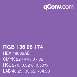 Color code: RGB 136 98 174 | qconv.com
