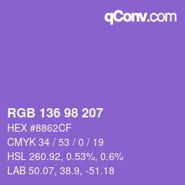 Color code: RGB 136 98 207 | qconv.com