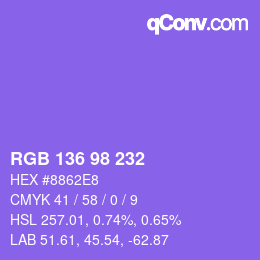 Color code: RGB 136 98 232 | qconv.com