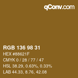 カラーコード: RGB 136 98 31 | qconv.com