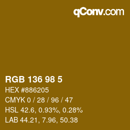 Color code: RGB 136 98 5 | qconv.com