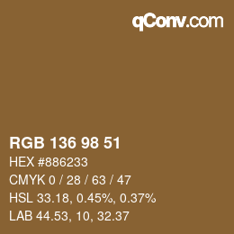 Color code: RGB 136 98 51 | qconv.com