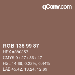 Color code: RGB 136 99 87 | qconv.com