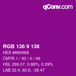 Color code: RGB 136 9 138 | qconv.com