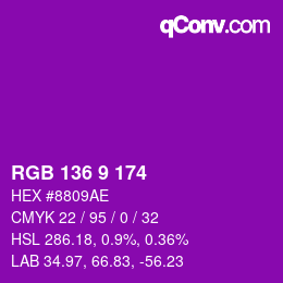 Color code: RGB 136 9 174 | qconv.com