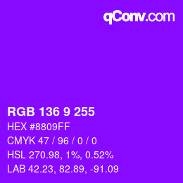 Color code: RGB 136 9 255 | qconv.com