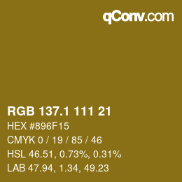 カラーコード: RGB 137.1 111 21 | qconv.com