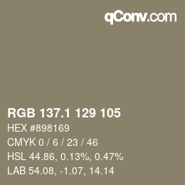 カラーコード: RGB 137.1 129 105 | qconv.com