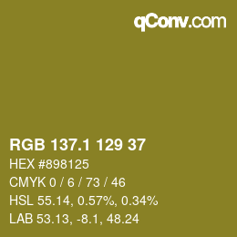 カラーコード: RGB 137.1 129 37 | qconv.com