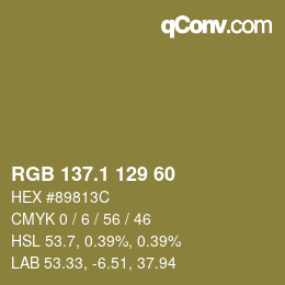 カラーコード: RGB 137.1 129 60 | qconv.com