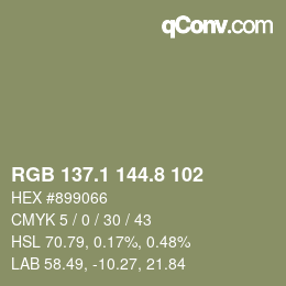 Color code: RGB 137.1 144.8 102 | qconv.com