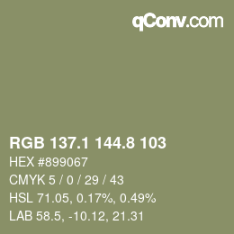 カラーコード: RGB 137.1 144.8 103 | qconv.com
