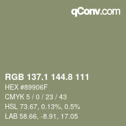 Color code: RGB 137.1 144.8 111 | qconv.com