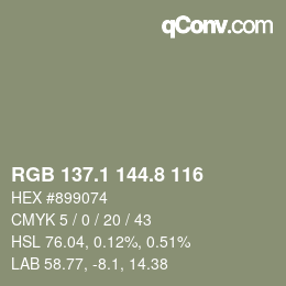 Color code: RGB 137.1 144.8 116 | qconv.com