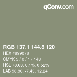 カラーコード: RGB 137.1 144.8 120 | qconv.com