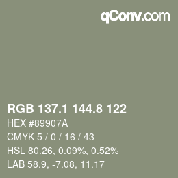 カラーコード: RGB 137.1 144.8 122 | qconv.com