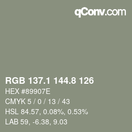 Color code: RGB 137.1 144.8 126 | qconv.com
