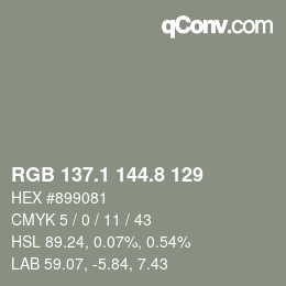 カラーコード: RGB 137.1 144.8 129 | qconv.com
