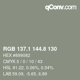 Color code: RGB 137.1 144.8 130 | qconv.com