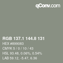 Color code: RGB 137.1 144.8 131 | qconv.com