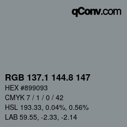 カラーコード: RGB 137.1 144.8 147 | qconv.com