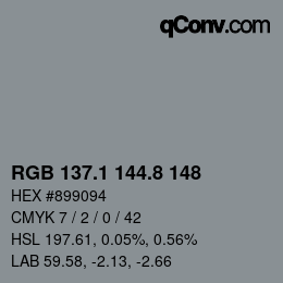 カラーコード: RGB 137.1 144.8 148 | qconv.com