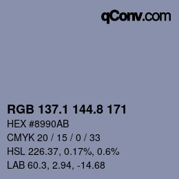 カラーコード: RGB 137.1 144.8 171 | qconv.com