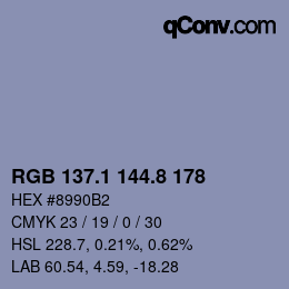 Color code: RGB 137.1 144.8 178 | qconv.com