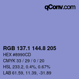 カラーコード: RGB 137.1 144.8 205 | qconv.com