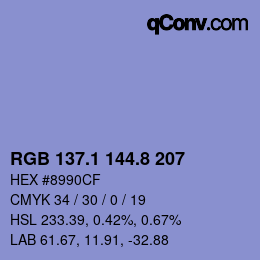 Farbcode: RGB 137.1 144.8 207 | qconv.com
