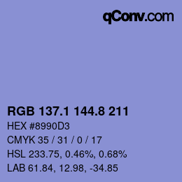 Color code: RGB 137.1 144.8 211 | qconv.com