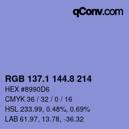 Color code: RGB 137.1 144.8 214 | qconv.com