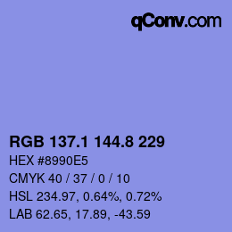 カラーコード: RGB 137.1 144.8 229 | qconv.com